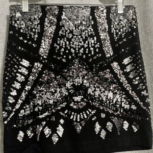 Sequin Embellished Black Mini Skirt